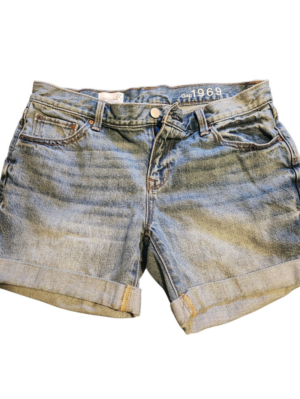 Ladies GAP Light Blue Boyfriend  Rolled Hem Denim Shorts 27 Waist